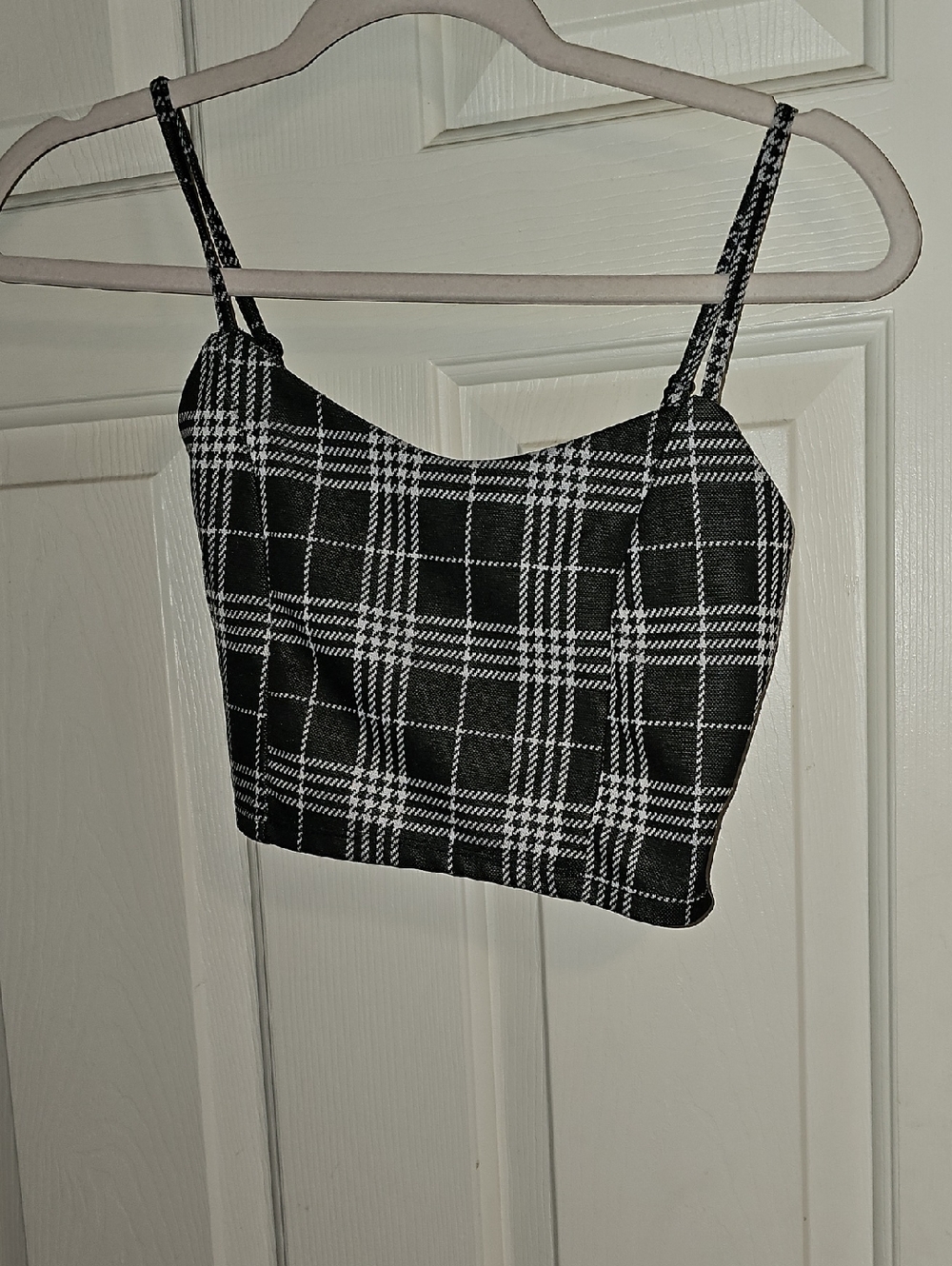 Streetwear Society Black & White Plaid Cropped Cami Top